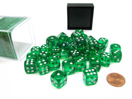 Zaruri - Chessex Translucent Dice Block with Pips 12mm Green/white D6 (36 dice)