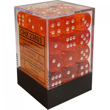 Zaruri - Chessex Translucent Dice Block with Pips 12mm Orange/white D6 (36 dice)