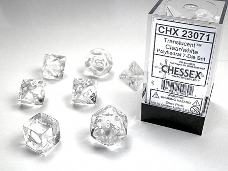 Chessex Translucent Polyhedral Dice Set Clear/white (7 dice) [1]