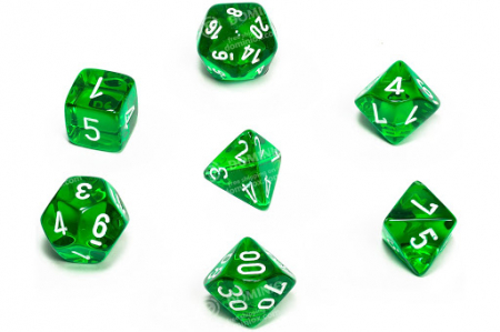 Zaruri - Chessex Translucent Polyhedral Dice Set Green/white (7 dice)
