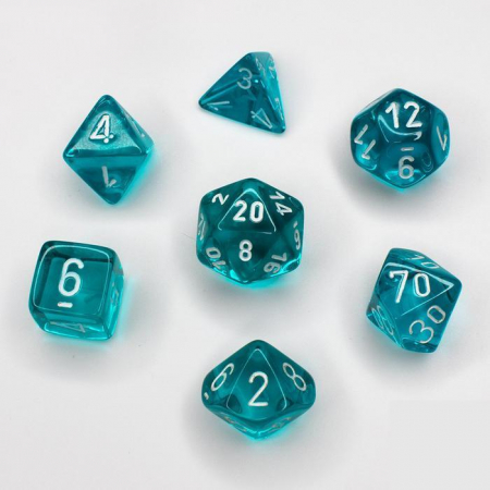 Zaruri - Translucent Polyhedral Chessex Translucent Polyhedral Dice Set Teal/white (7 dice)7-Die Set - Teal/white - Chessex