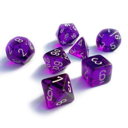 Accesorii - Chessex Translucent Mini-Polyhedral Dice Set Purple/white (7 dice)