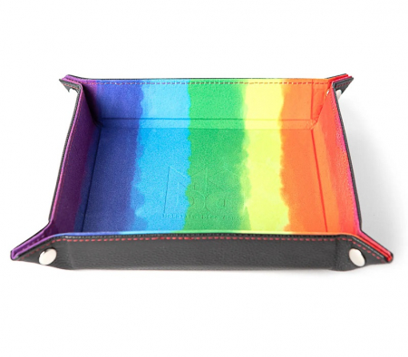 Accesorii - Velvet Folding Dice Tray with Leather Backing 10x10 - Watercolor Rainbow