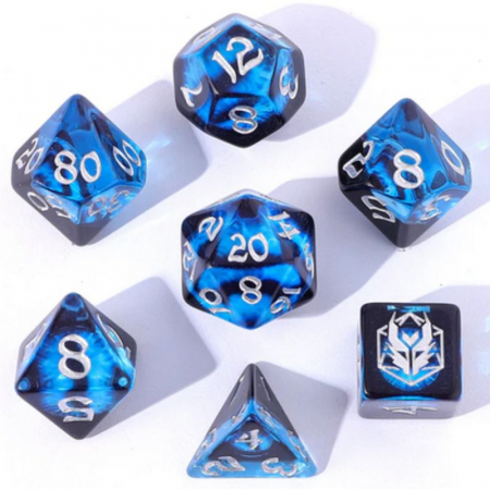 Precomenzi - Wyrmforged Rollers Rounded Edge Resin Dice Set Dragons Eye Blue (7 dice)