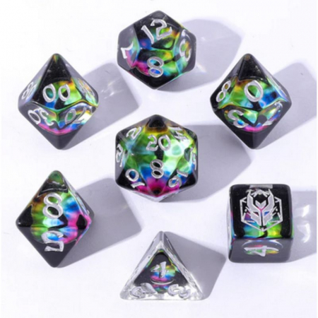 Precomenzi - Wyrmforged Rollers Rounded Edge Resin Dice Set Dragons Eye Chromatic (7 dice)