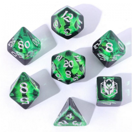 Precomenzi - Wyrmforged Rollers Rounded Edge Resin Dice Set Dragons Eye Green (7 dice)