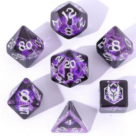 Precomenzi - Wyrmforged Rollers Rounded Edge Resin Dice Set Dragons Eye Purple (7 dice)