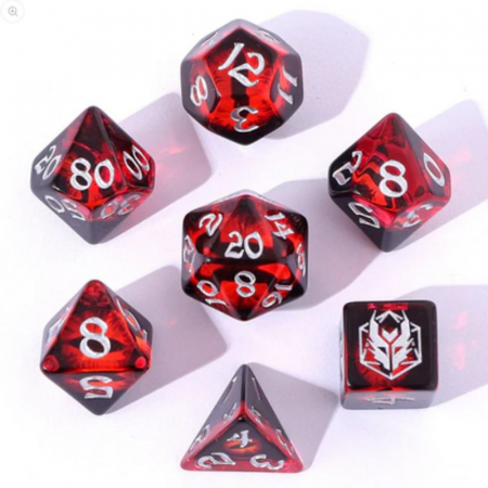 Precomenzi - Wyrmforged Rollers Rounded Edge Resin Dice Set Dragons Eye Red (7 dice)