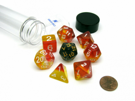 Zaruri - Yellow & Red Translucent Polyhedral Dice Set - Sirius Dice
