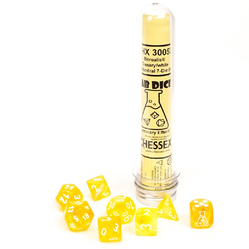 Chessex Borealis Polyhedral Dice Set Canary white Luminary (7 dice) (with bonus die)