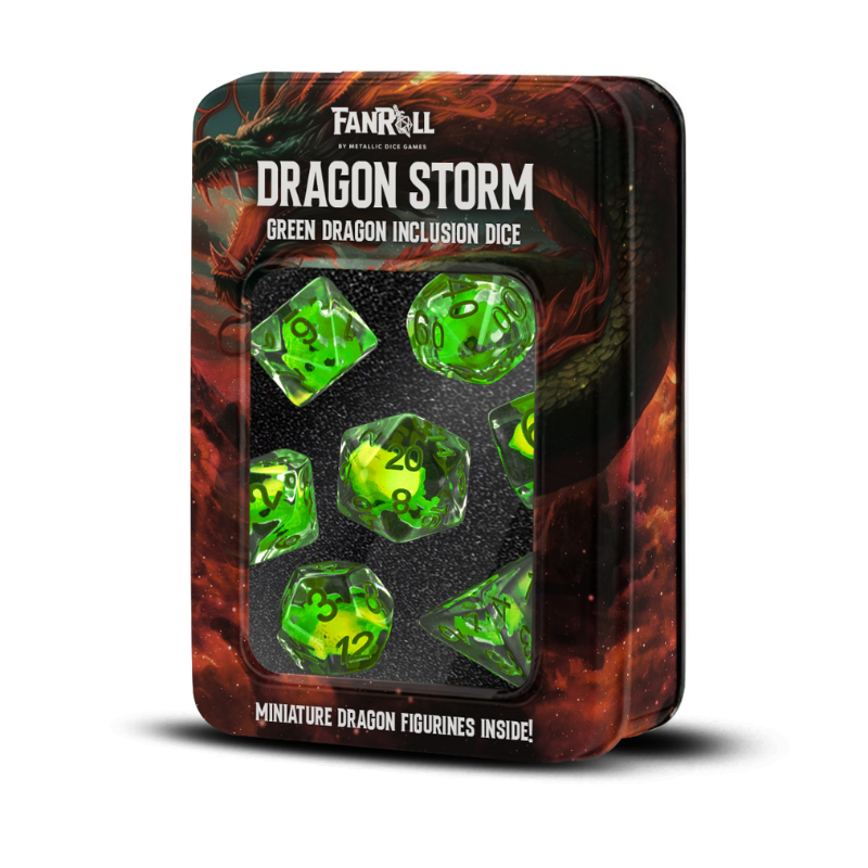 Dragon Storm Inclusion Resin Dice Set Green Dragon (7 dice)