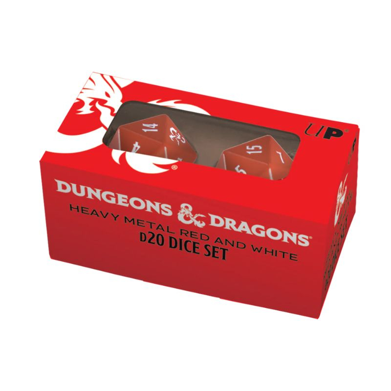 Ultra PRO Heavy Metal Red and White D20 Dice Set for Dungeons  Dragons