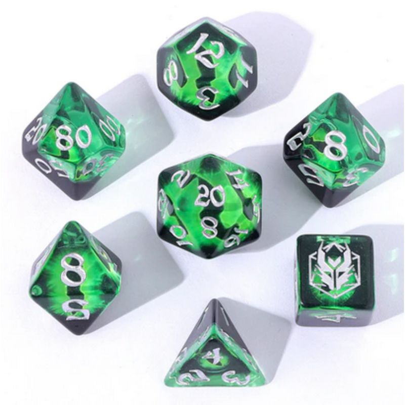 Wyrmforged Rollers Rounded Edge Resin Dice Set Dragons Eye Green (7 dice)
