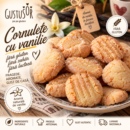 Patiserie dulce - Cornulețe cu vanilie fără gluten, fără zahăr și fără lactoză – Gustușor