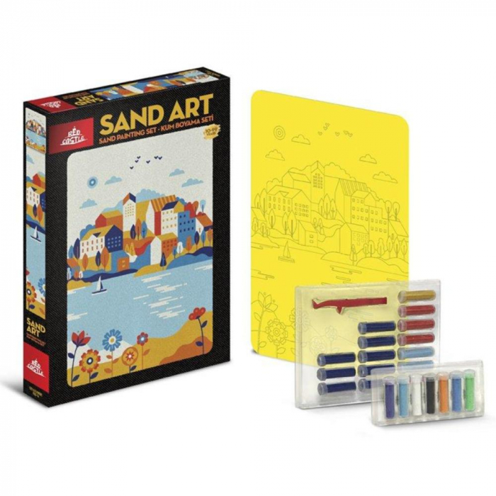 Pictura Orasul de pe lac cu nisip colorat, 1 plansa 23,5 X 33 CM , 22 tuburi nisip multicolor, 1 penseta, 1 folie protectie, 10-99 ani, Red Castle YKO-14 [2]