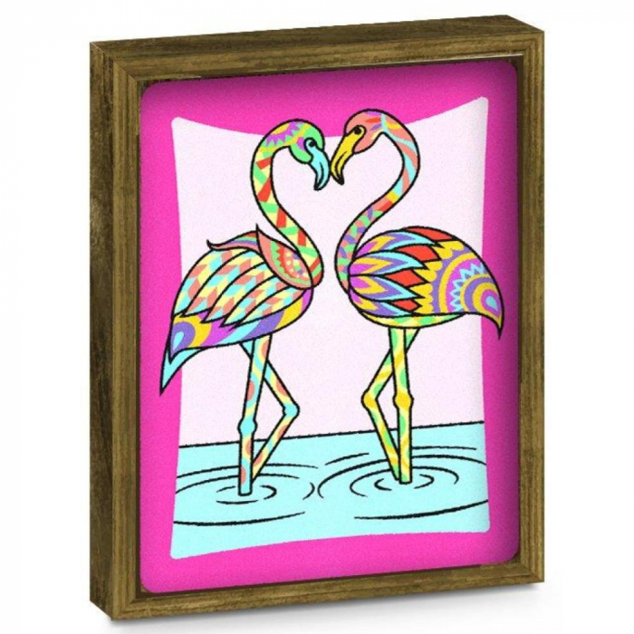 Flamingo & Fluture de colorat, Set creativ, pictura cu nisip colorat, 2 planse 23,5 x 33 cm, 2 rame, 30 tuburi nisip multicolor, 2 pensete, 2 folii protectie, pentru 10 – 99 ani [3]