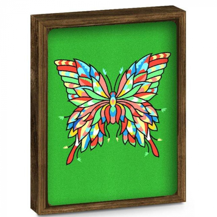 Flamingo & Fluture de colorat, Set creativ, pictura cu nisip colorat, 2 planse 23,5 x 33 cm, 2 rame, 30 tuburi nisip multicolor, 2 pensete, 2 folii protectie, pentru 10 – 99 ani [2]