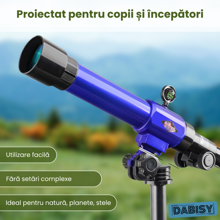 Telescop cu trepied pentru copii, DABISY, model C2104, calibru 51mm, oculare 20x 30x si 40x, suport stabil, portabil, focus fix, albastru [3]