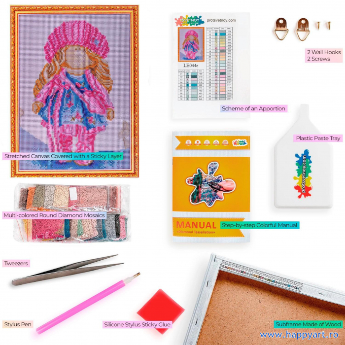 Kit goblen cu diamante, cu sasiu, Papusa Nicolle, 30X40 cm, diamante rotunde, 35 culori, nivel avansat, LE044 [3]