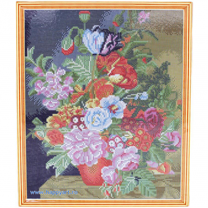 Kit goblen cu diamante, cu sasiu, Buchet in vaza, 40X50 cm, diamante rotunde, 29 culori, nivel avansat, LG204 [2]