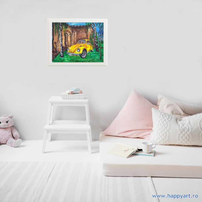Kit goblen cu diamante, cu sasiu, Yellow car, 30X40 cm, diamante rotunde, 23 culori, nivel avansat, LE039 [4]