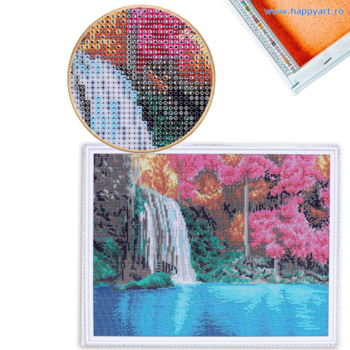 Kit goblen cu diamante, cu sasiu, Cascada minunata, 40X50 cm, diamante rotunde, 29 culori, nivel avansat, LG207 [4]