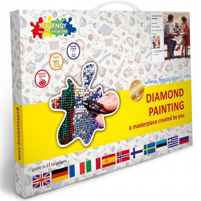 Kit goblen cu diamante, cu sasiu, Cina romantica, 40X50 cm, diamante rotunde, 25 culori, nivel avansat, LG071 [4]