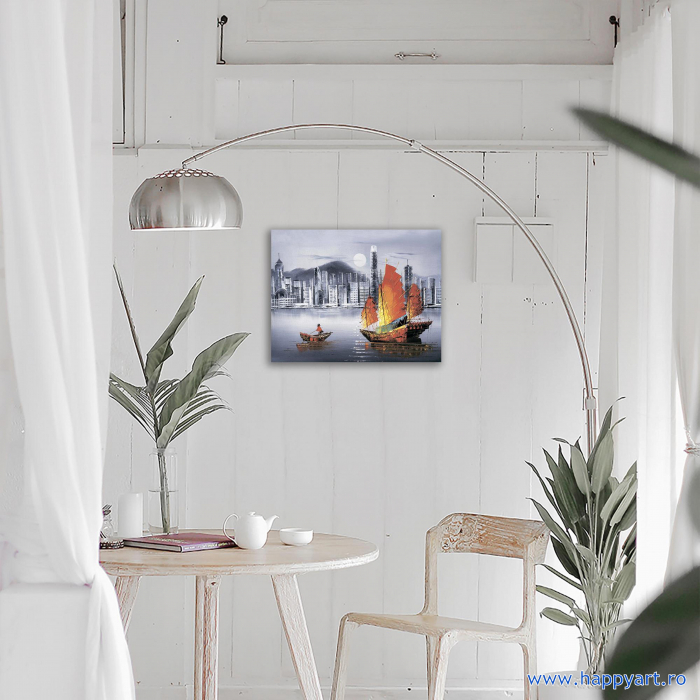 Kit goblen cu diamante, cu sasiu, Hong Kong noaptea, 40X50 cm, diamante rotunde, 27 culori, nivel avansat LG253 [2]