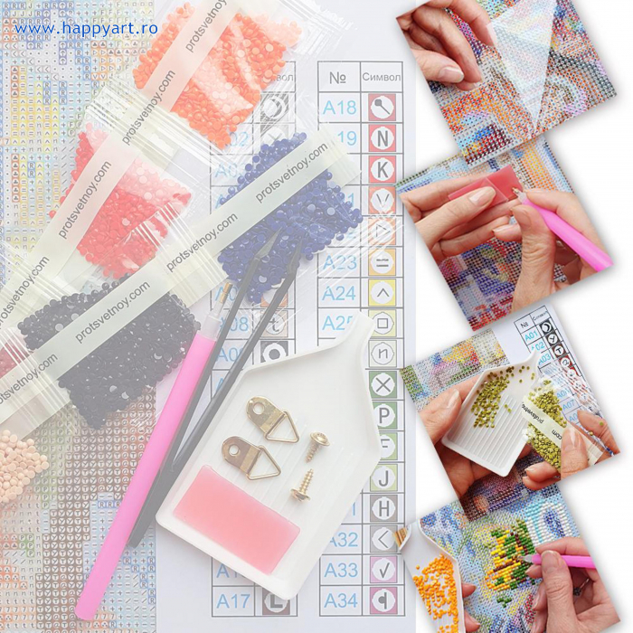Kit goblen cu diamante, cu sasiu, Masini mici albastre, 17X22 cm, diamante rotunde, 15 culori, nivel incepator, X011 [6]