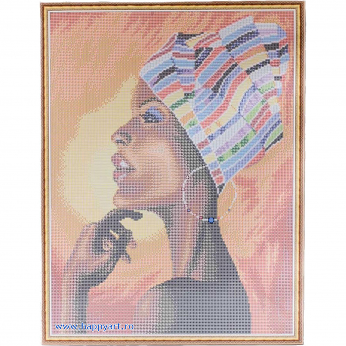 Kit goblen cu diamante, cu sasiu, Portretul unui african, 50X65 cm, diamante rotunde, 33 culori, nivel avansat, LMC013 [5]