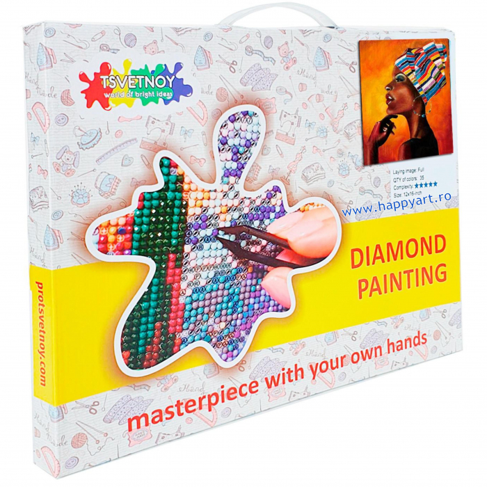 Kit goblen cu diamante, cu sasiu, Portretul unui african, 50X65 cm, diamante rotunde, 33 culori, nivel avansat, LMC013 [3]