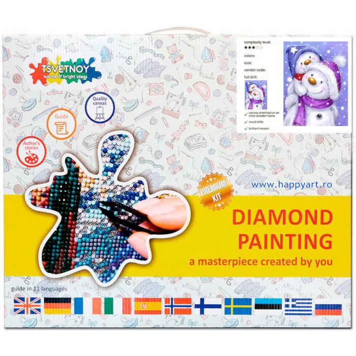 Kit goblen cu diamante, cu sasiu, Happy snowman family, 30X40 cm, diamante rotunde, 27 culori, nivel avansat, LE124 [3]