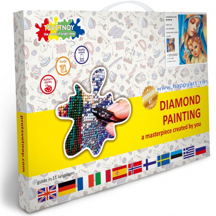 Kit goblen cu diamante, cu sasiu, Fecioara Maria, 40X50 cm, diamante rotunde, 26 culori, nivel avansat, LG237 [3]