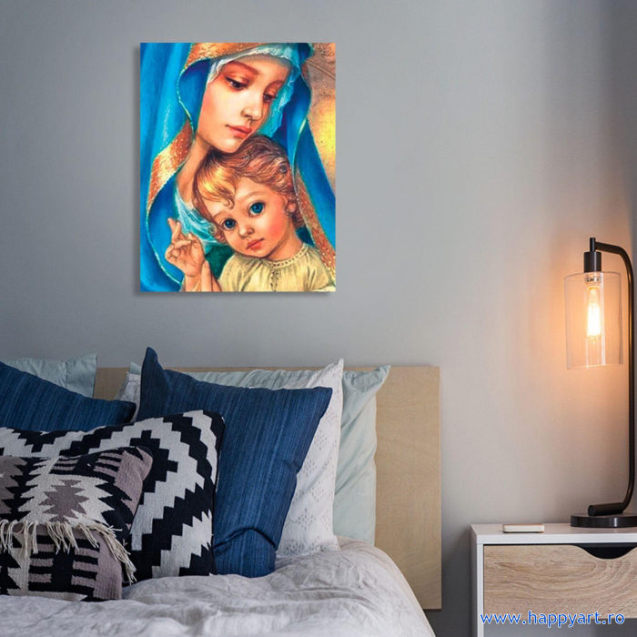 Kit goblen cu diamante, cu sasiu, Fecioara Maria, 40X50 cm, diamante rotunde, 26 culori, nivel avansat, LG237 [2]