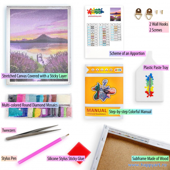 Kit goblen cu diamante, cu sasiu, Lilac sunset, 40X50 cm, diamante rotunde, 33 culori, nivel avansat, LG293 [4]