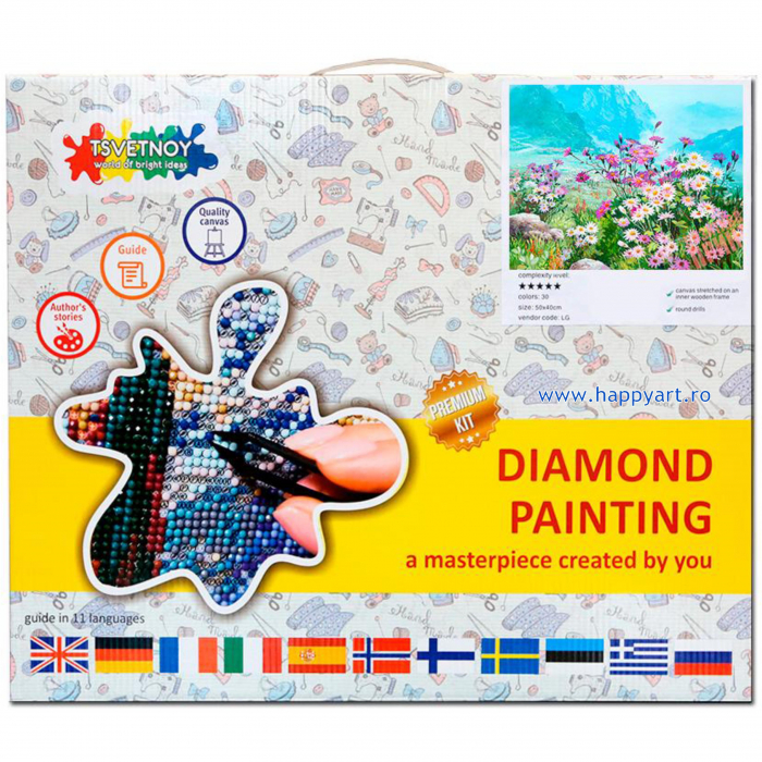 Kit goblen cu diamante, cu sasiu, Lunca primavara, 40X50 cm, diamante rotunde, 34 culori, nivel avansat, LG182 [4]