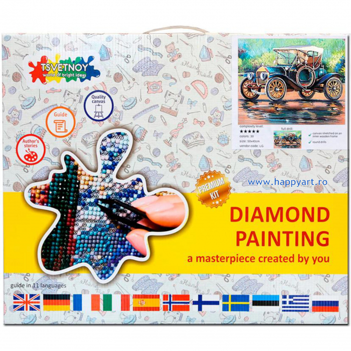 Kit goblen cu diamante, cu sasiu, Masina retro, 40X50 cm, diamante rotunde, 19 culori, nivel avansat, LG221 [3]
