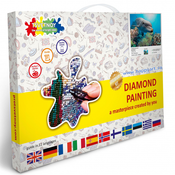 Kit goblen cu diamante, cu sasiu, Delfin zambitor, 40X50 cm, diamante rotunde, 21 culori, nivel avansat, LG222 [4]