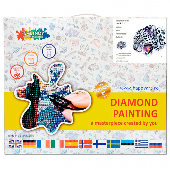 Kit goblen cu diamante, cu sasiu, Leopard de zapada, 30X40 cm, diamante rotunde, 26 culori, nivel mediu, LE017 [3]