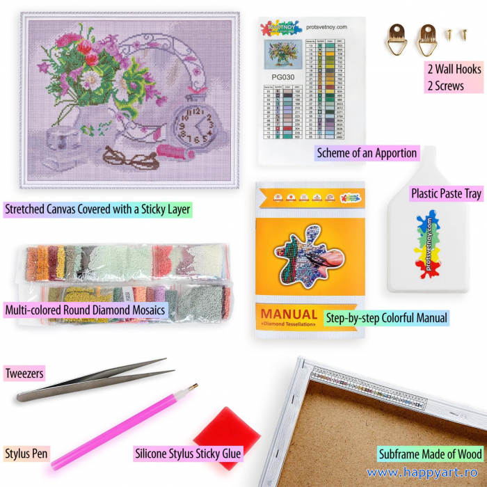 Kit goblen cu diamante, cu sasiu, Flower mood, 40X50 cm, diamante rotunde, 32 culori, nivel avansat, LG080 [4]