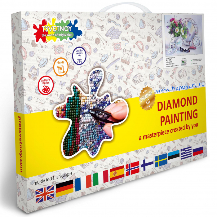 Kit goblen cu diamante, cu sasiu, Flower mood, 40X50 cm, diamante rotunde, 32 culori, nivel avansat, LG080 [3]