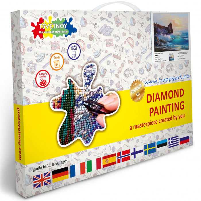 Kit goblen cu diamante, cu sasiu, Peisaj de coasta, 40X50 cm, diamante rotunde, 27 culori, nivel avansat, LG258 [3]