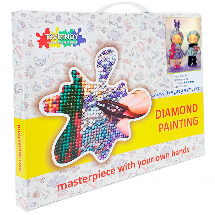 Kit goblen cu diamante, cu sasiu, Papusa Anna si Mark, 30X40 cm, diamante rotunde, 35 culori, nivel avansat, LE048 [3]