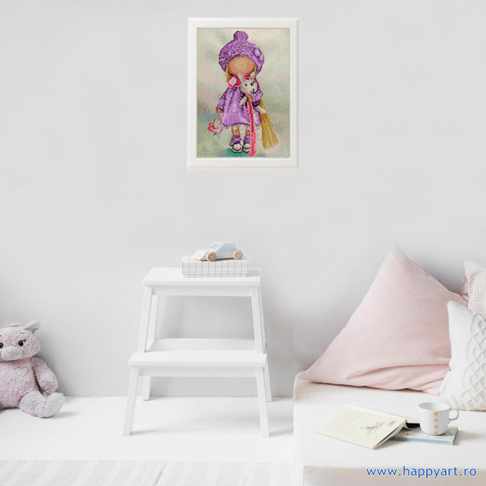 Kit goblen cu diamante, cu sasiu, Papusa Betty, 30X40 cm, diamante rotunde, 35 culori, nivel avansat, LE047 [2]