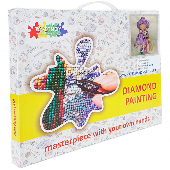 Kit goblen cu diamante, cu sasiu, Papusa Betty, 30X40 cm, diamante rotunde, 35 culori, nivel avansat, LE047 [4]
