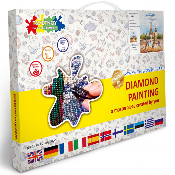 Kit goblen cu diamante, cu sasiu, Turnul Eiffel, 40X50 cm, diamante rotunde, 33 culori, nivel avansat, LG281 [4]