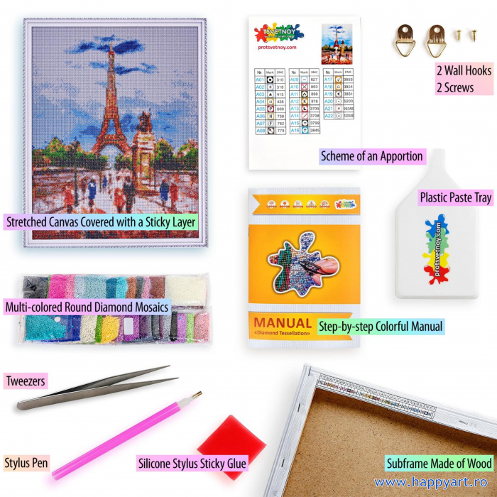 Kit goblen cu diamante, cu sasiu, Turnul Eiffel, 40X50 cm, diamante rotunde, 33 culori, nivel avansat, LG281 [5]