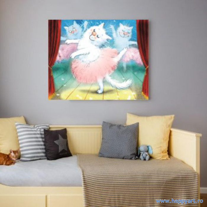 Kit goblen cu diamante, cu sasiu, Pisici - Balerine, 40X50 cm, diamante rotunde, 30 culori, nivel avansat, LG272 [2]