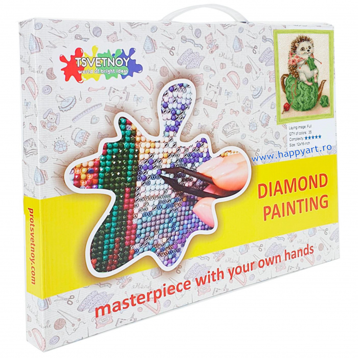 Kit goblen cu diamante, cu sasiu, Ariciul comod, 30X40 cm, diamante rotunde, 35 culori, nivel avansat, LE032 [3]