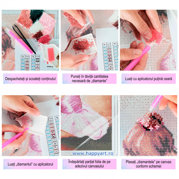 Kit goblen cu diamante, cu sasiu, Pisoi unicorn dragut, 20X30 cm, diamante rotunde, 19 culori, nivel mediu, LC039 [9]